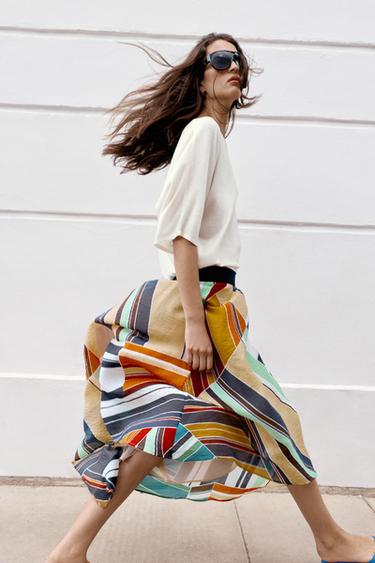 ASYMMETRIC PRINTED MIDI SKIRT - Multicoloured by Zara