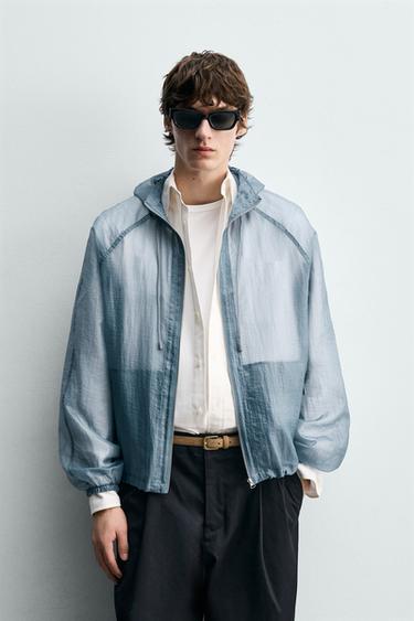 CROPPED FIT LIGHTWEIGHT TECHNICAL JACKET - Light blue by Zara