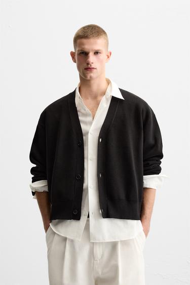 TEXTURED COTTON CARDIGAN - Black by Zara