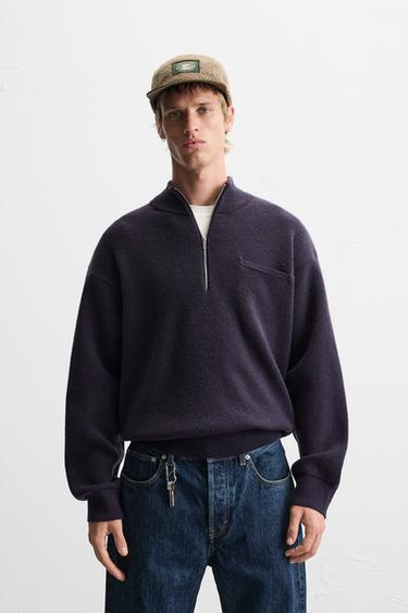HIGH NECK QUARTER-ZIP SWEATER - Aubergine by Zara