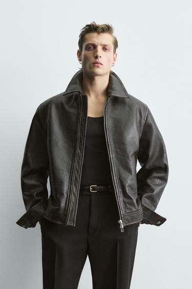 VINTAGE-EFFECT WASHED LEATHER JACKET LIMITED EDITION - Black by Zara