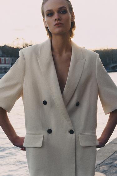 ZW COLLECTION LINEN SHORT SLEEVE BLAZER - Ecru by Zara