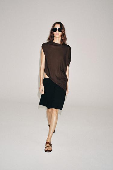 ASYMMETRIC KNIT TOP - Brown by Zara