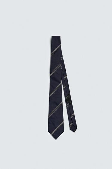 100% SILK STRIPED TIE - Navy blue by Zara
