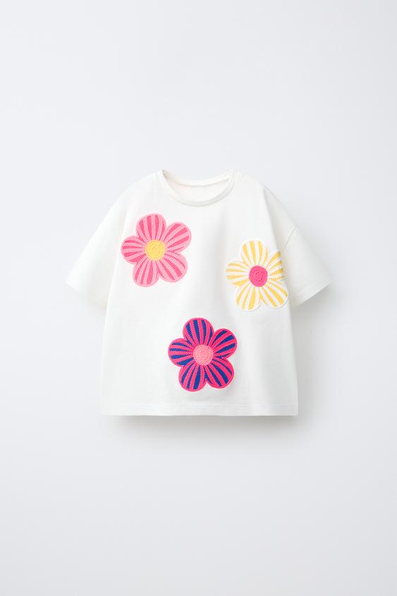 FLORAL APPLIQUÉ T-SHIRT - Oyster-white by Zara - Image 0