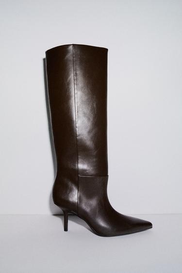 POINTED HIGH-HEEL BOOTS - Chocolate Brown by Zara