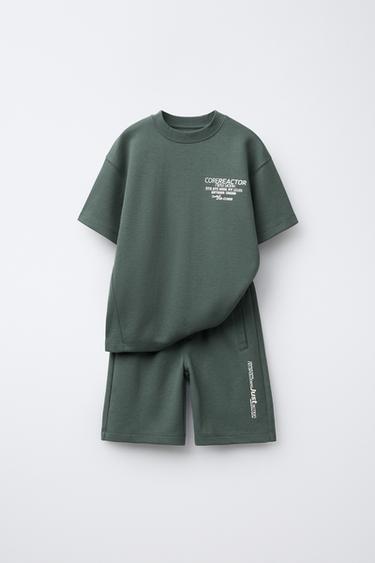 INTERLOCK T-SHIRT AND BERMUDA SHORTS SET - Dark green by Zara