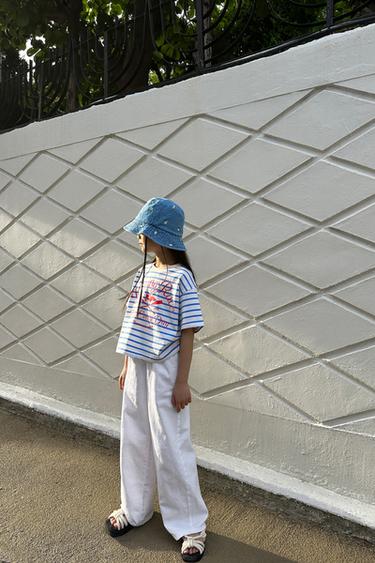 STRIPED T-SHIRT WITH NAUTICAL PRINT - Sky blue by Zara