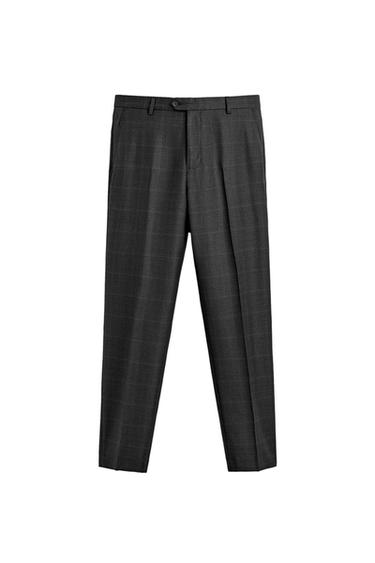 100% WOOL CHECK SUIT TROUSERS - Dark grey marl by Zara