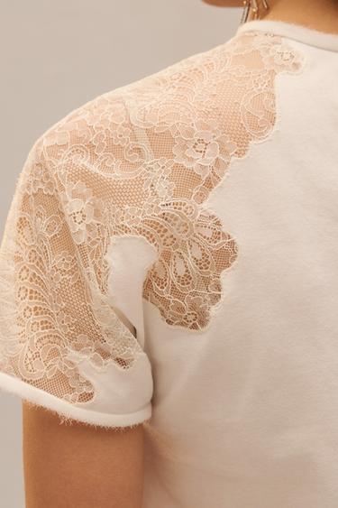 LIMITED EDITION ASYMMETRIC LACE T-SHIRT - Ecru by Zara