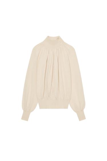 FLOWING COMBINED KNIT BLOUSE - Sand by Zara