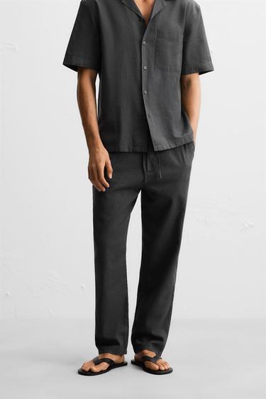 COTTON/LINEN TROUSERS - Grey by Zara