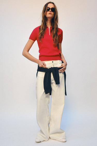 KNIT POLO SHIRT WITH ZIP - Red by Zara