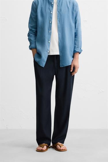 RELAXED FIT LYOCELL TROUSERS - Navy blue by Zara