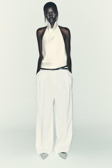 SATIN HALTER TOP - Ecru by Zara