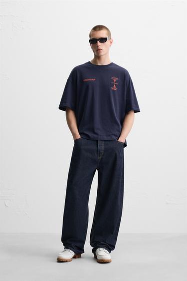 T-SHIRT WITH CONTRAST PRINTS - Navy blue by Zara