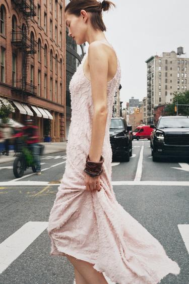 HALTER FRAYED MIDI DRESS - Beige-pink by Zara - Image 0