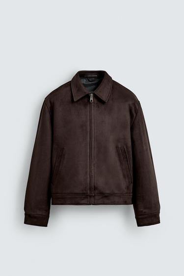 FAUX SUEDE REGULAR FIT JACKET - Chocolate by Zara