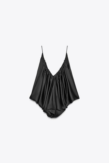 ZW COLLECTION DRAPED SATIN TOP - Black by Zara