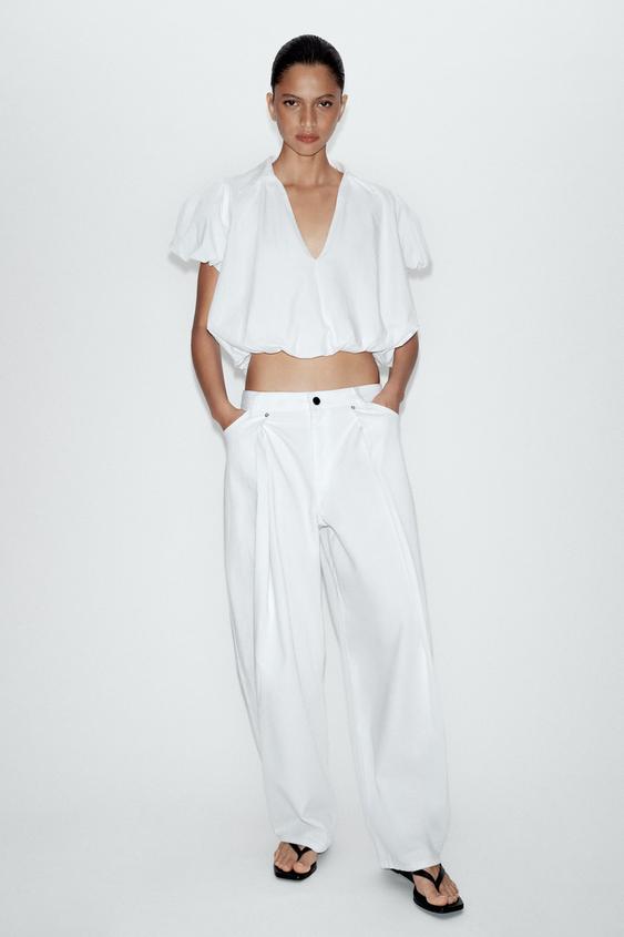 SHORT SLEEVE BALLOON SHIRT - White by Zara - Image 0