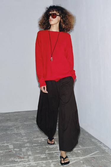 ZW COLLECTION TEXTURED VOLUME TROUSERS - Brown by Zara