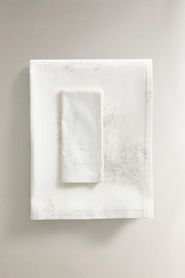 PRINTED COTTON TABLECLOTH - Ecru by Zara