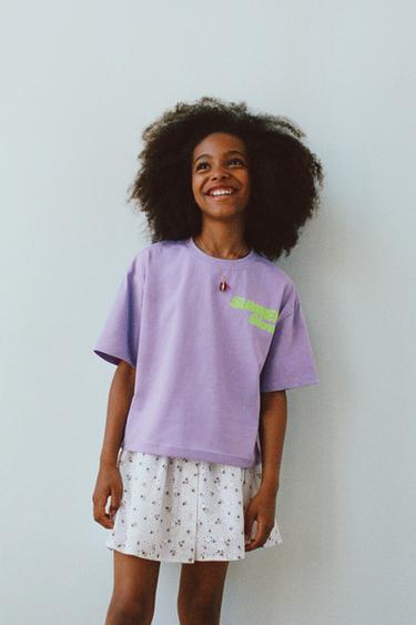 T-SHIRT WITH SLOGAN PRINT - Lilac by Zara