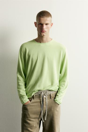 RELAXED FIT COTTON JUMPER - Lime by Zara