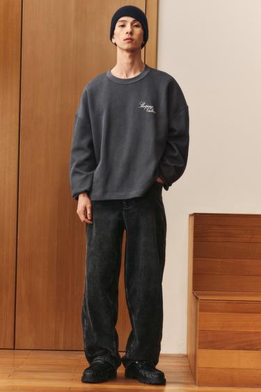 TEXTURED SWEATSHIRT WITH SLOGAN PRINT - Charcoal grey by Zara