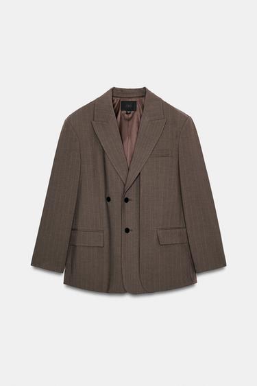 OVERSIZE STRIPED DOUBLE FABRIC BLAZER - Brown / Ecru by Zara