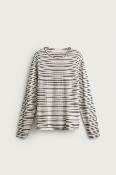 VISCOSE-LINEN STRIPED T-SHIRT - striped by Zara