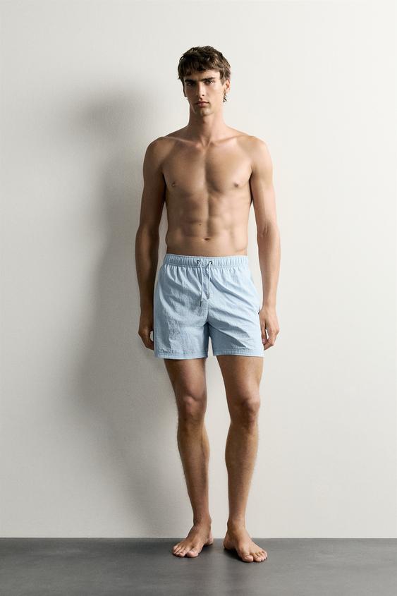 STRIPED MID-LENGTH SWIMMING TRUNKS - Sky blue by Zara - Image 0