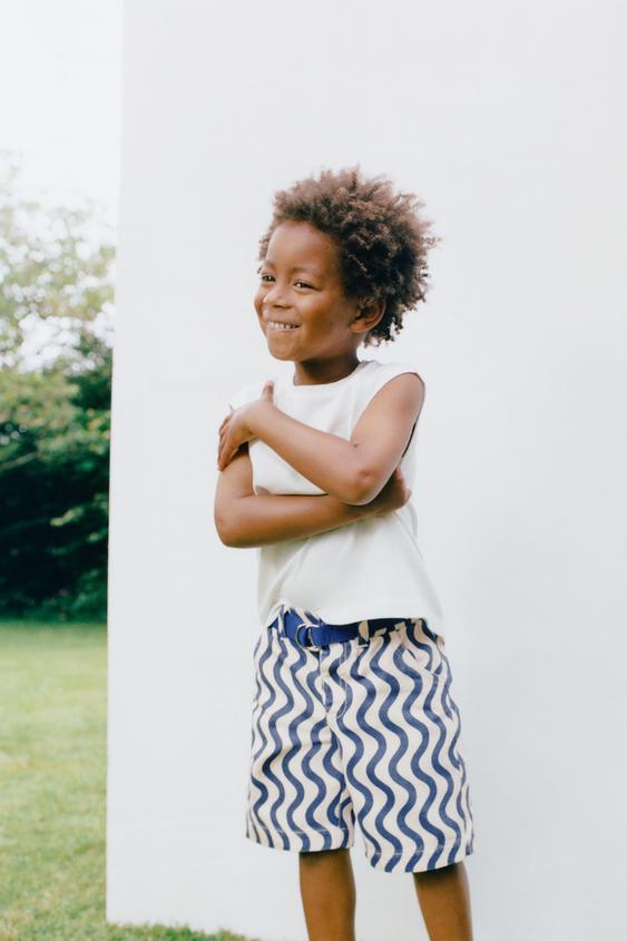 TWILL BERMUDA SHORTS WITH GEOMETRIC WAVES - Ecru / Blue by Zara - Image 0