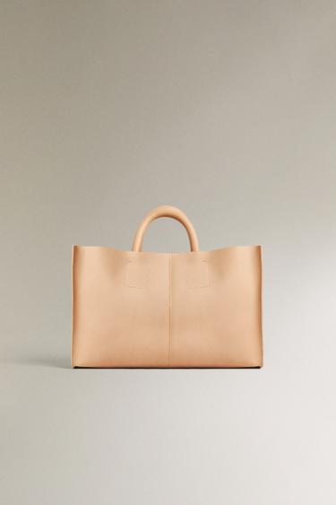 LEATHER MINI TOTE BAG - Light beige by Zara - Image 0