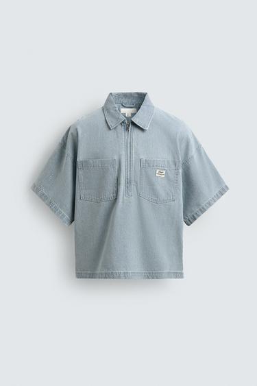 WASHED STRIPED BOXY FIT POLO SHIRT - Light blue by Zara