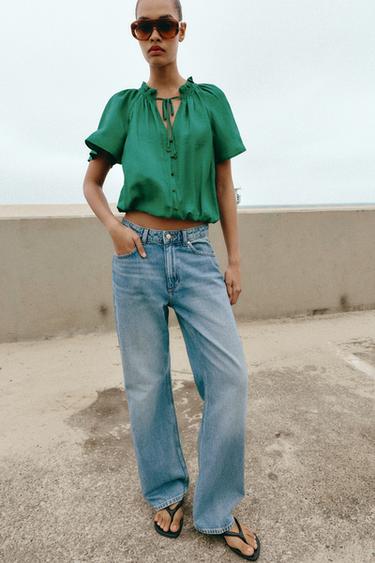 ROMANTIC RUFFLED BLOUSE - Green by Zara