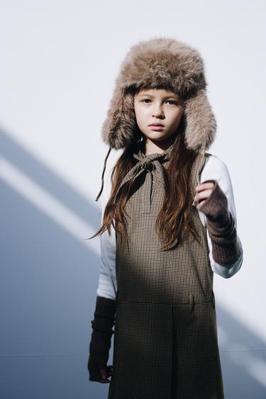 CHECK PINAFORE DRESS WITH DETACHABLE SCARF - camel by Zara