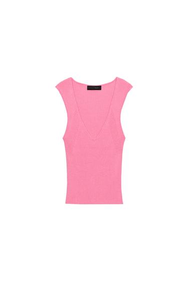 RIBBED KNIT V-NECK TOP - Pink by Zara