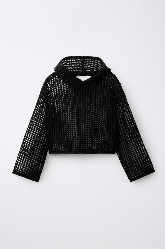 OPEN-KNIT HOODED JUMPER - Black by Zara - Image 0