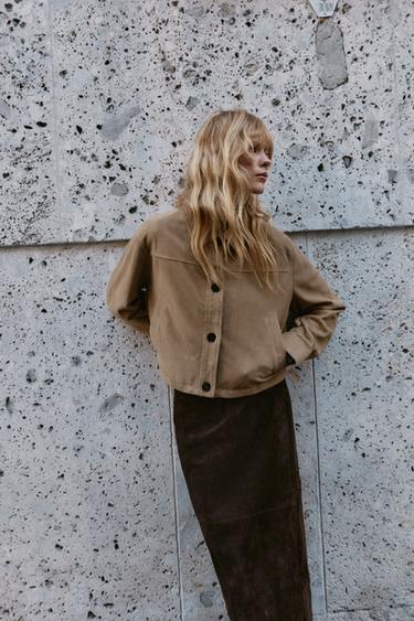 100% LEATHER SHIRT COLLAR JACKET - Beige by Zara