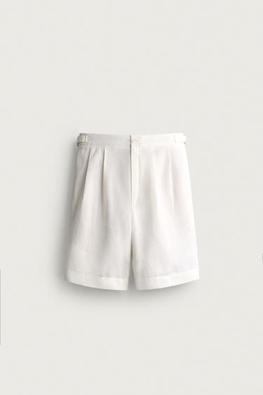 REGULAR FIT BERMUDA SHORTS WITH TABS - White by Zara