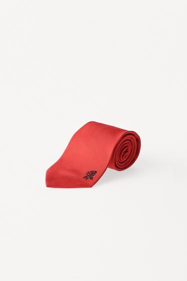 100% SILK EMBROIDERED TIE WILLY CHAVARRIA X ZARA - Red by Zara
