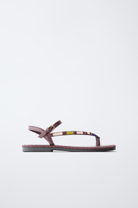 BEADED SANDALS - Burgundy Red by Zara - Image 0