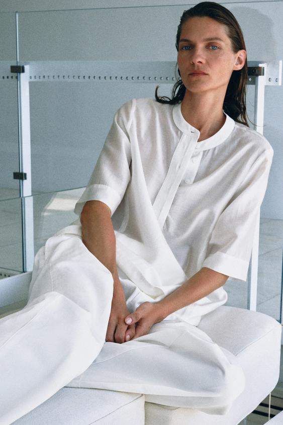 ZW COLLECTION FLOWING SHORT SLEEVE BLOUSE - Oyster-white by Zara - Image 0