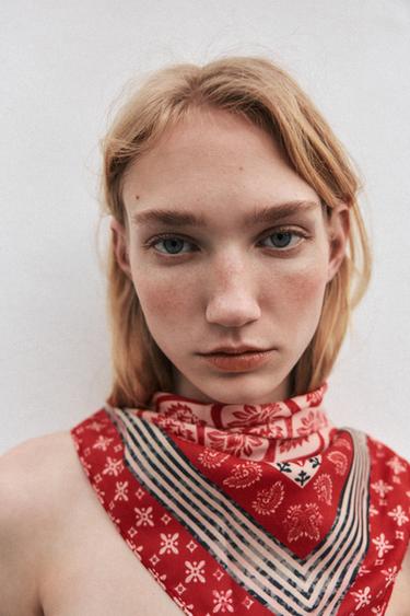 PRINTED SATIN SCARF - Red by Zara - Image 0