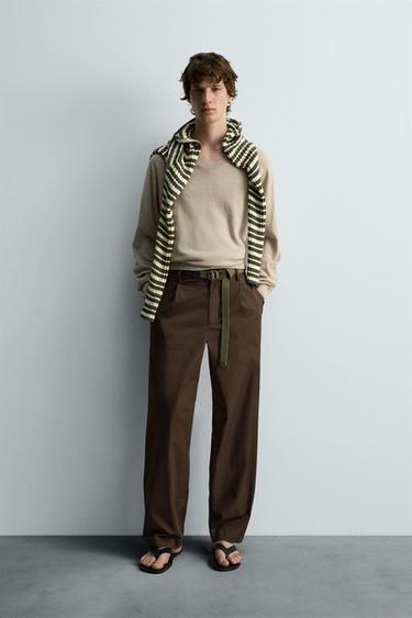 LIMITED EDITION CHINO TROUSERS WITH PLEATS - Brown by Zara - Image 0