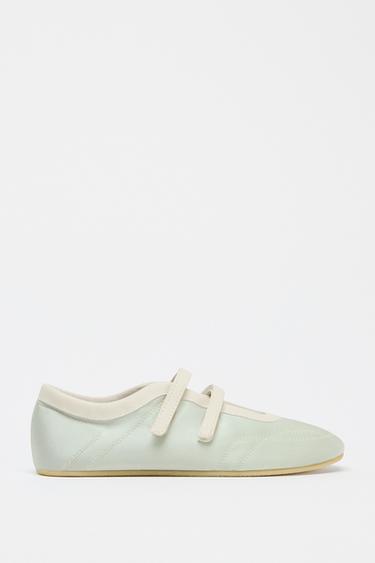 SATIN EFFECT TOPSTITCHED BALLERINAS - Green by Zara