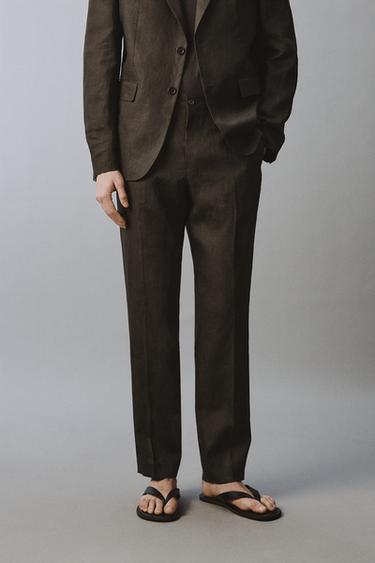 100% LINEN SUIT TROUSERS - Dark brown by Zara