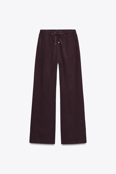 WIDE-LEG TROUSERS WITH ELASTIC WAISTBAND - Burgundy by Zara