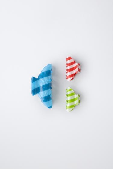 3-PACK OF STRIPED HAIR CLIPS - Blue by Zara